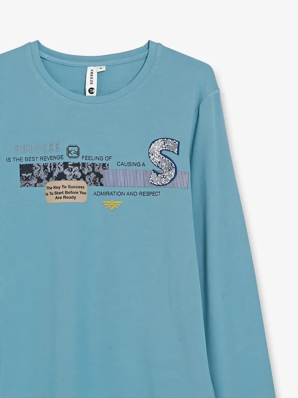 Freeze sky blue cotton printed t shirt