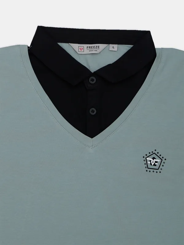 Freeze slim fit cotton sage green t shirt for casual