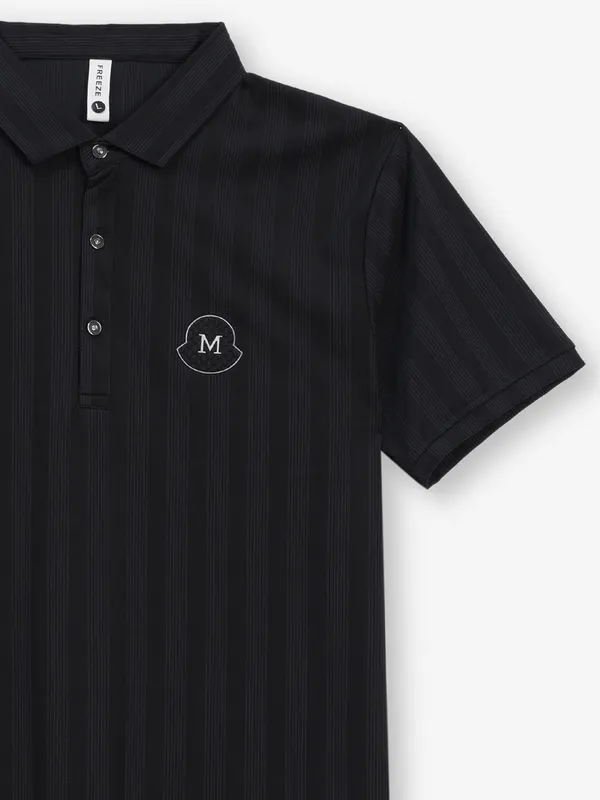 FREEZE striped black slim fit cotton polo t-shirt
