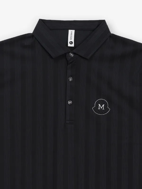 FREEZE striped black slim fit cotton polo t-shirt