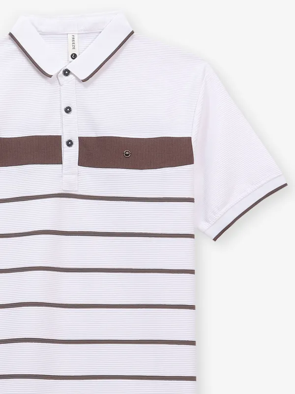 FREEZE striped white and brown cotton t-shirt
