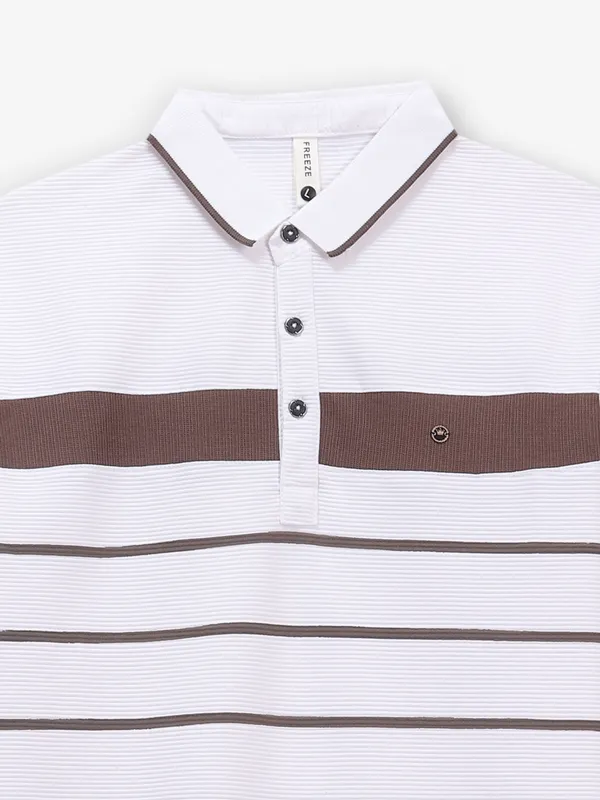FREEZE striped white and brown cotton t-shirt