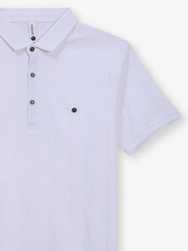 FREEZE taxtured white slim fit polo t-shirt