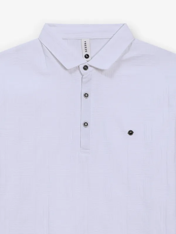 FREEZE taxtured white slim fit polo t-shirt