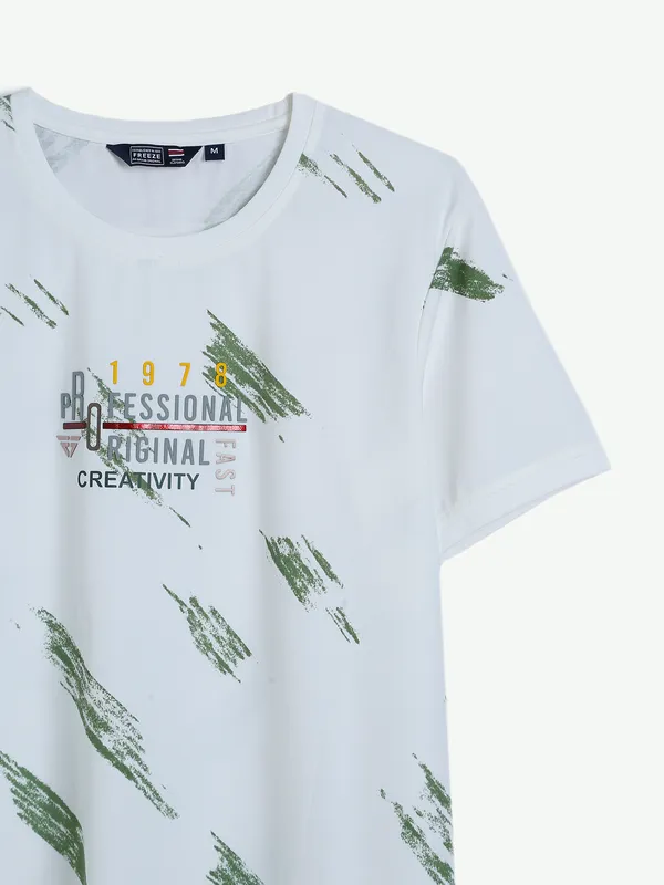 Freeze white and olive printed t shirt