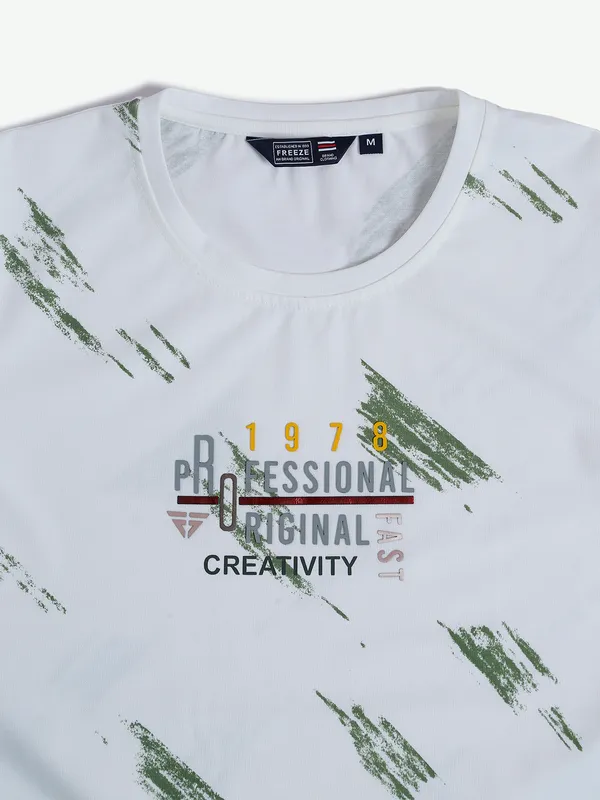 Freeze white and olive printed t shirt