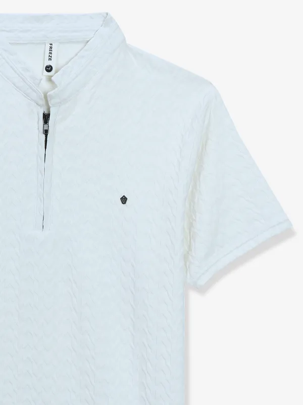 FREEZE white knitted casual cotton t-shirt