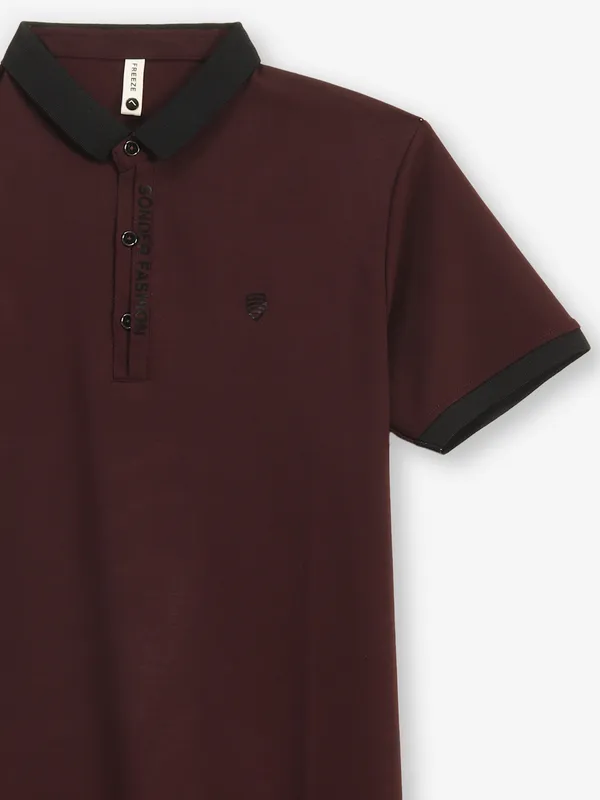 FREEZE wine plain cotton polo t-shirt
