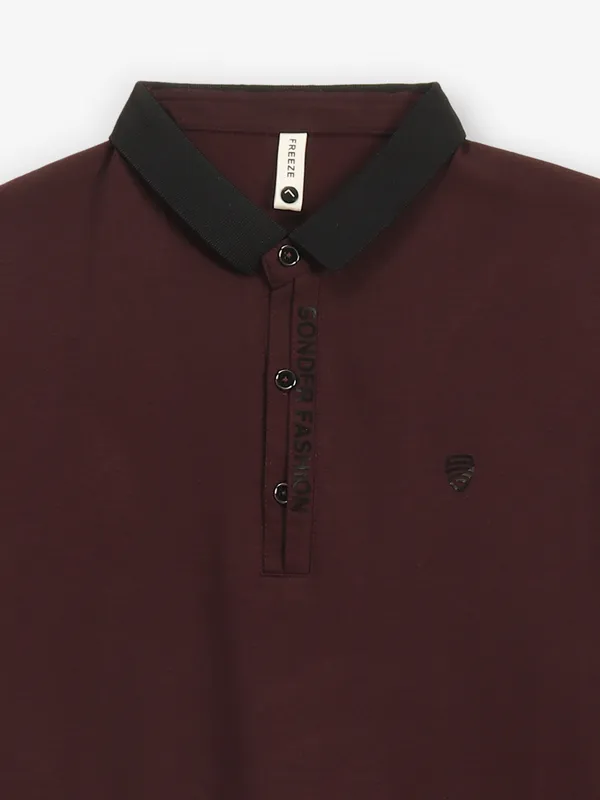 FREEZE wine plain cotton polo t-shirt