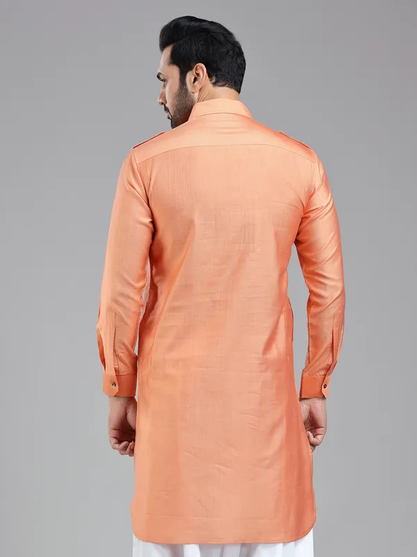 Freshy salmon peach pathani kurta for men