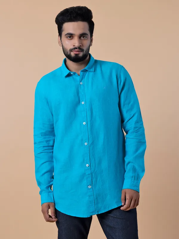 Frio aqua linen plain shirt