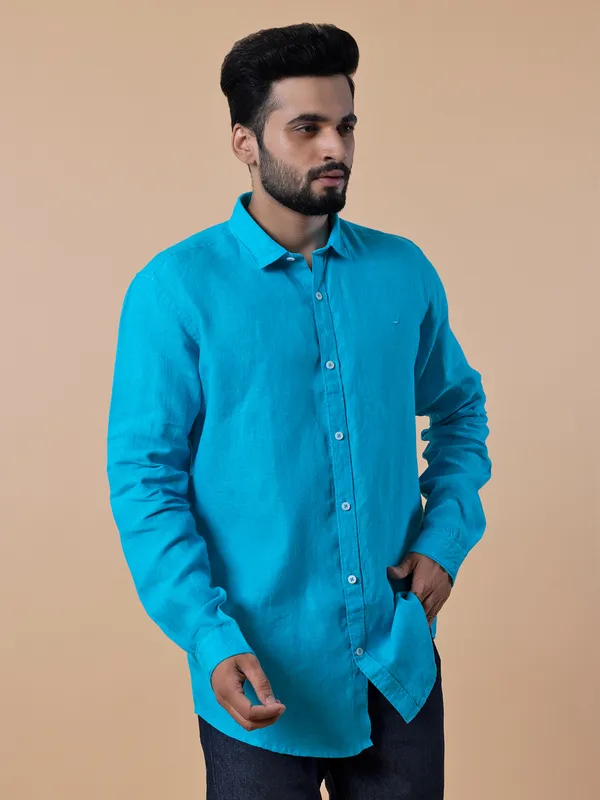 Frio aqua linen plain shirt