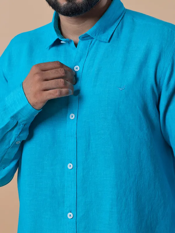 Frio aqua linen plain shirt