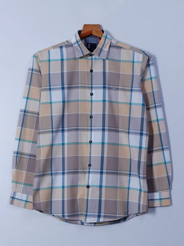 Frio beige checks cotton casual shirt
