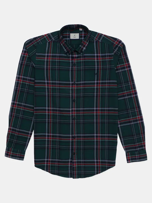 Frio checked bottle green color cotton casual shirt