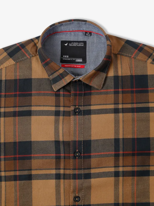 Frio checks cotton khaki shirt