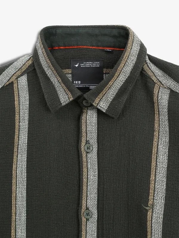 FRIO cotton olive stripe shirt