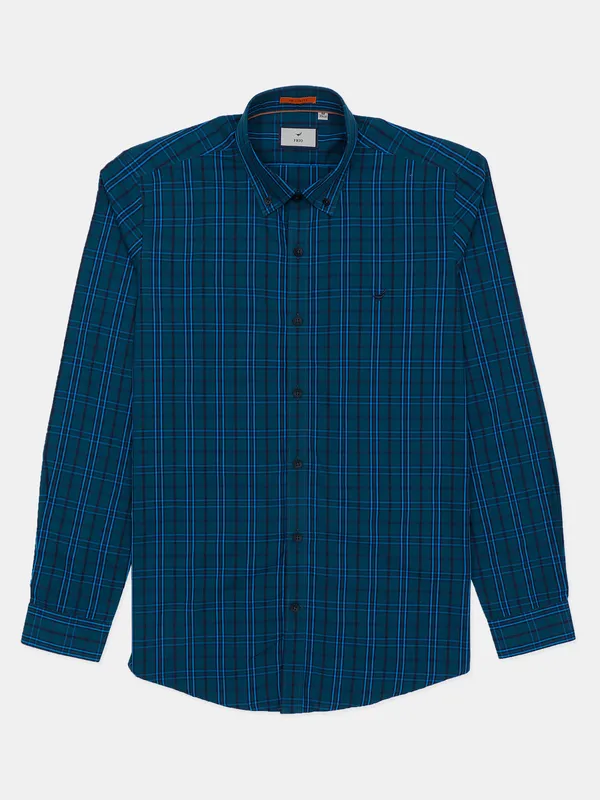 Frio cotton teal green checked casual shirt