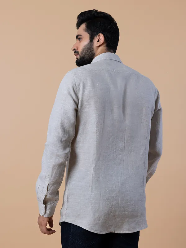 Frio fawn beige plain linen shirt