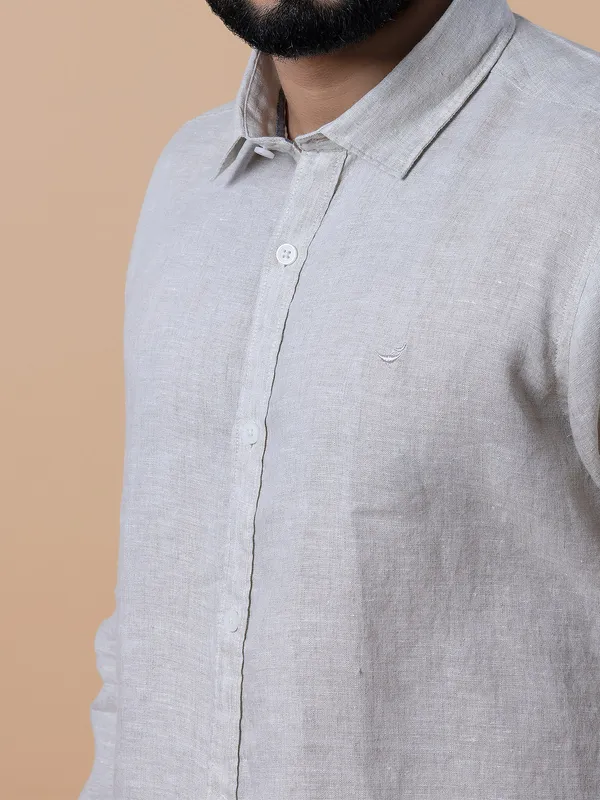 Frio fawn beige plain linen shirt