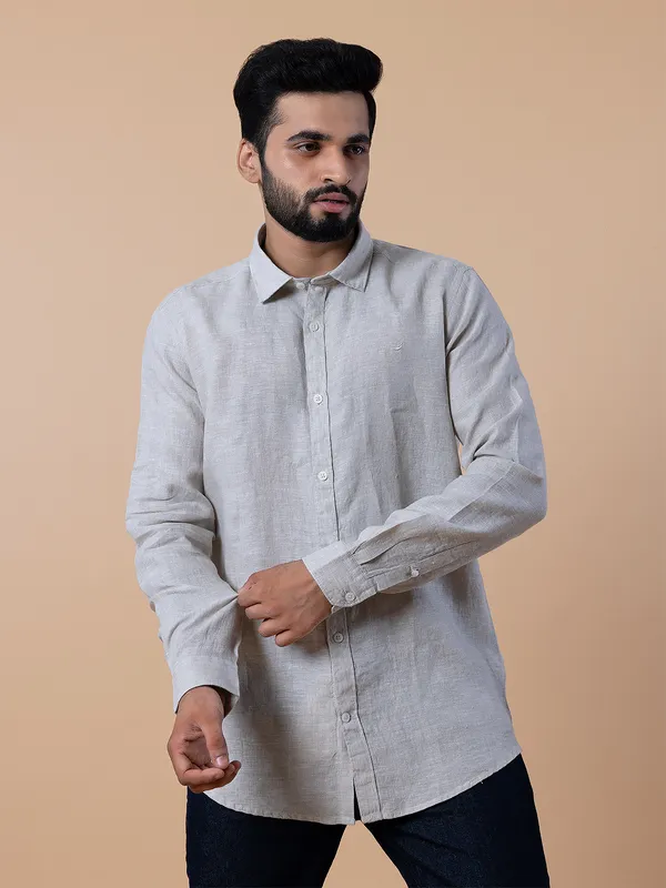 Frio fawn beige plain linen shirt