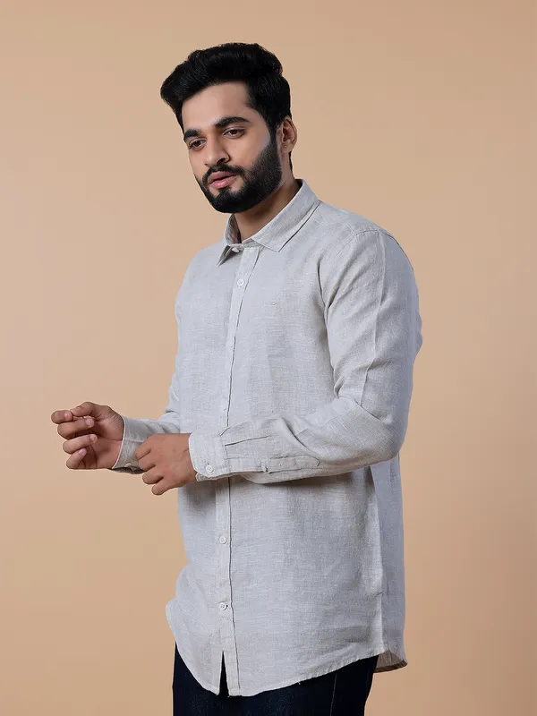 Frio fawn beige plain linen shirt