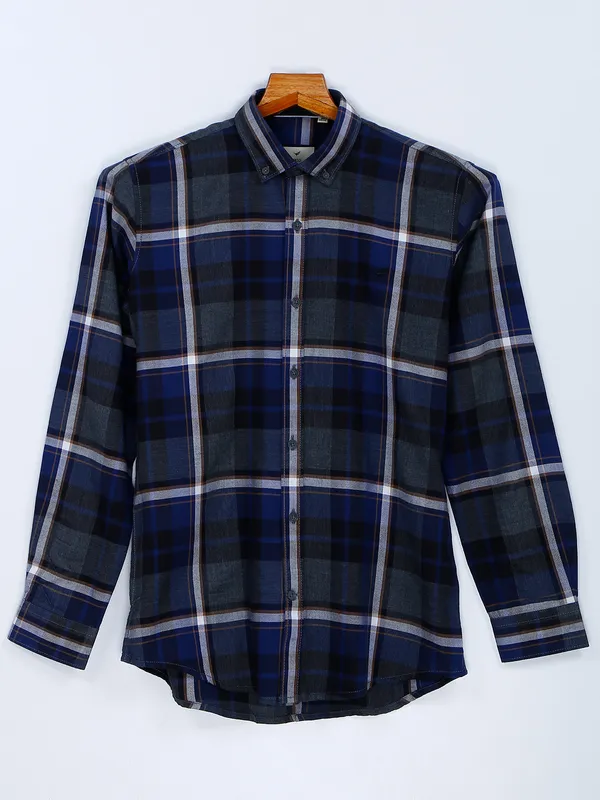 Frio grey and blue cotton checks shirt