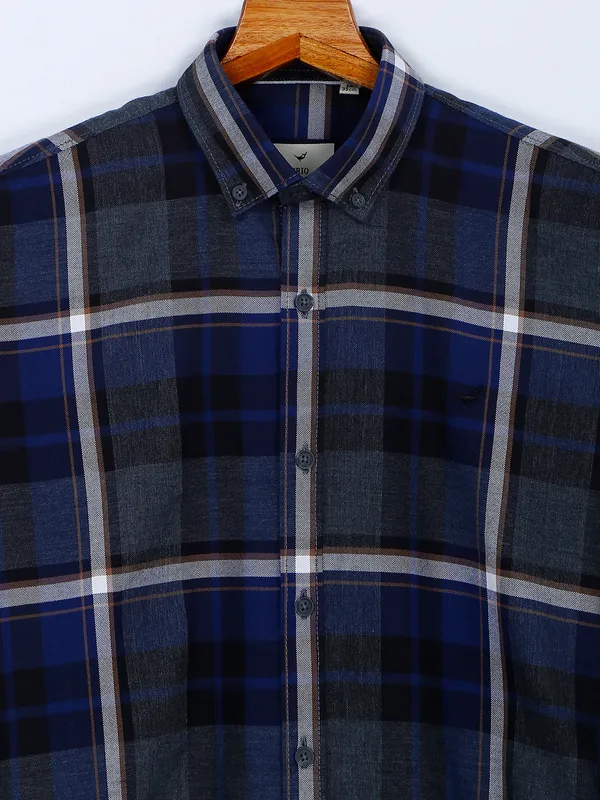 Frio grey and blue cotton checks shirt
