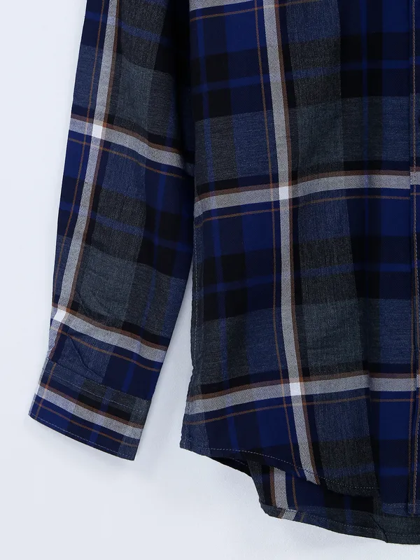 Frio grey and blue cotton checks shirt