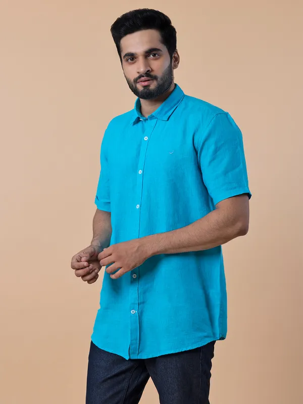 Frio linen casual aqua slim fit shirt