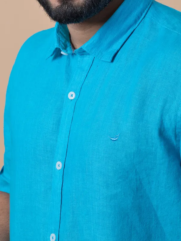 Frio linen casual aqua slim fit shirt