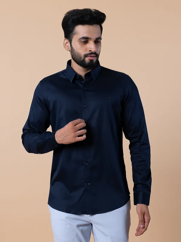 Frio navy cotton full sleeves shirt