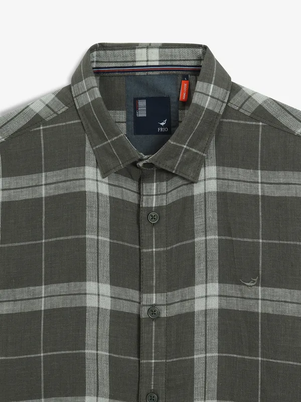 FRIO olive checks cotton shirt