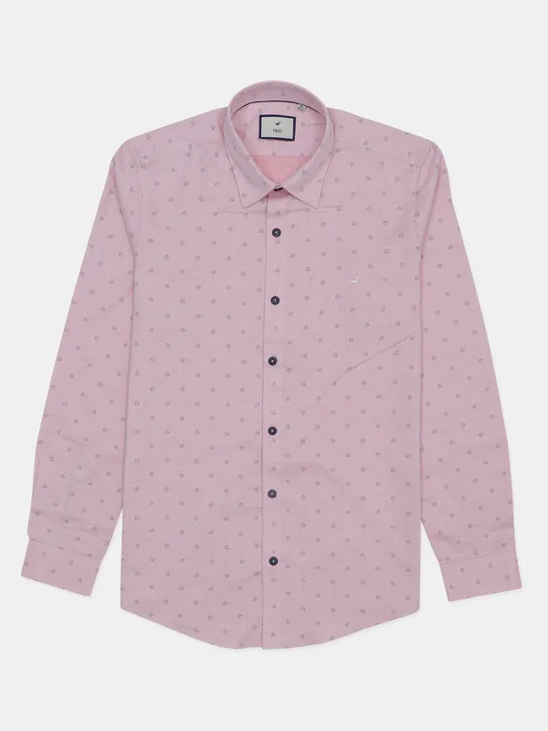 Frio pink printed cotton hue casual shirt