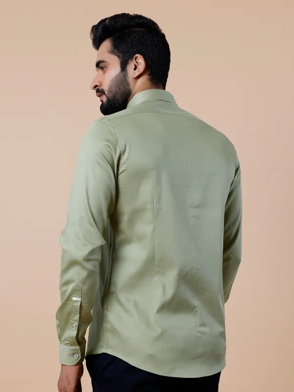 Frio pista green plain cotton shirt