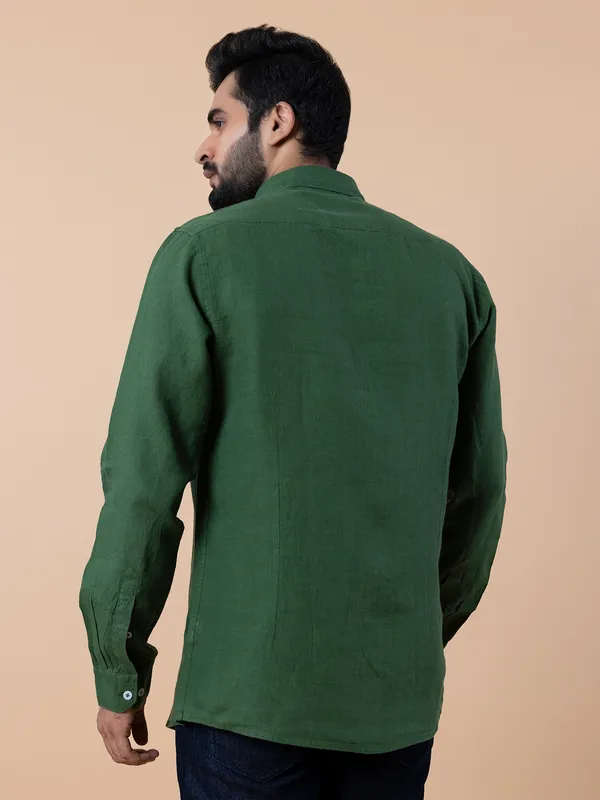 Frio plain linen shirt in dark green
