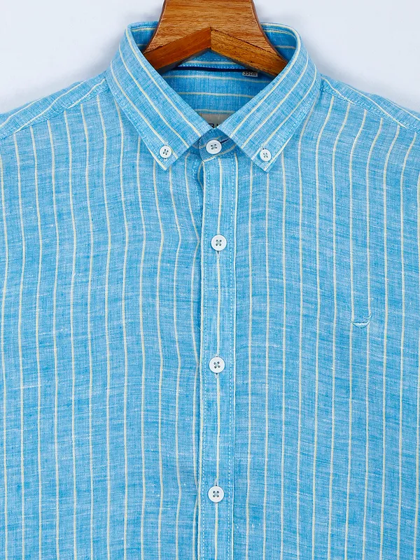 Frio sky blue cotton stripe casual shirt