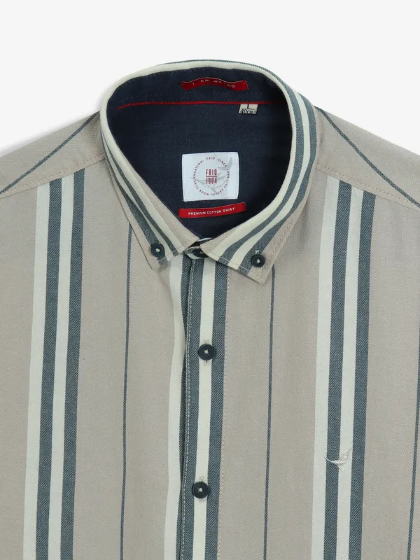 FRIO stripe beige cotton shirt