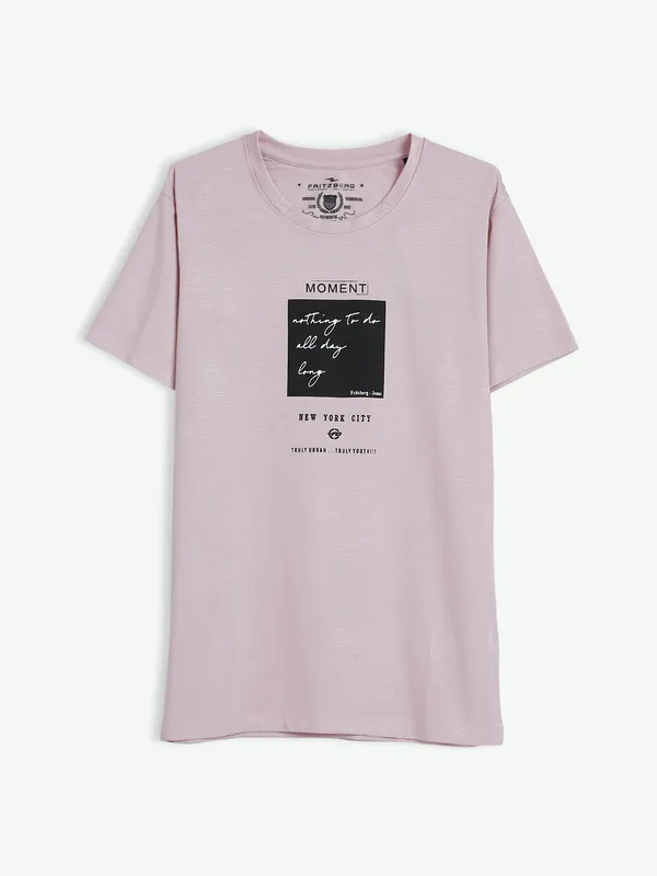 Fritzberg cotton printed light pink t shirt