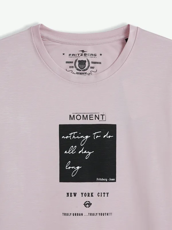 Fritzberg cotton printed light pink t shirt