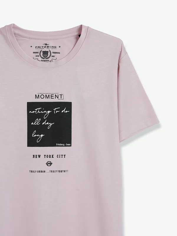 Fritzberg cotton printed light pink t shirt