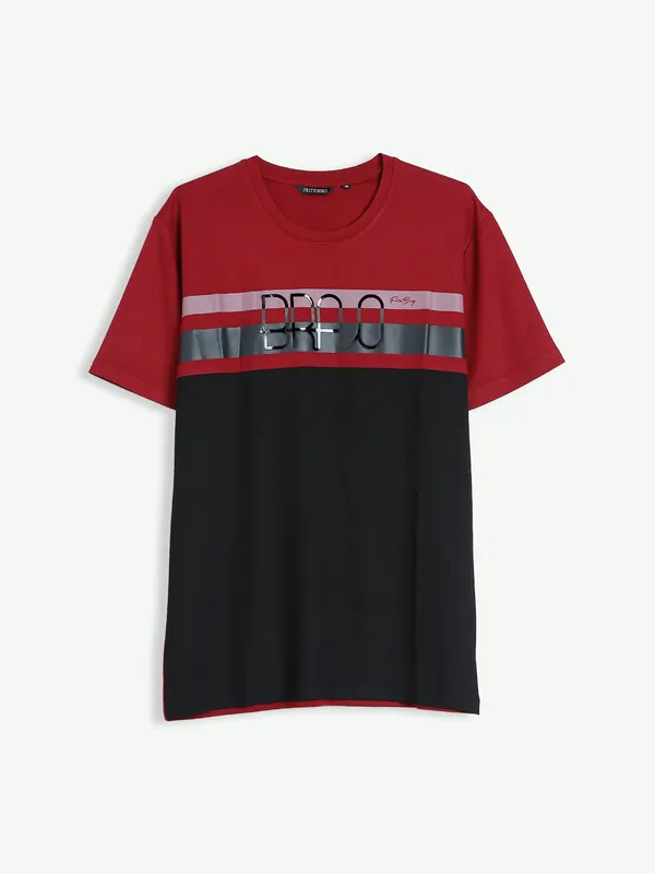 Fritzberg maroon color block cotton t shirt