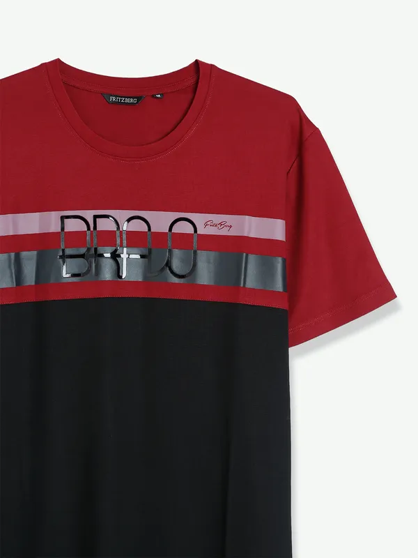 Fritzberg maroon color block cotton t shirt