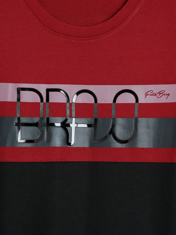 Fritzberg maroon color block cotton t shirt