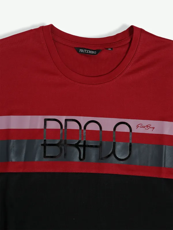 Fritzberg maroon color block cotton t shirt