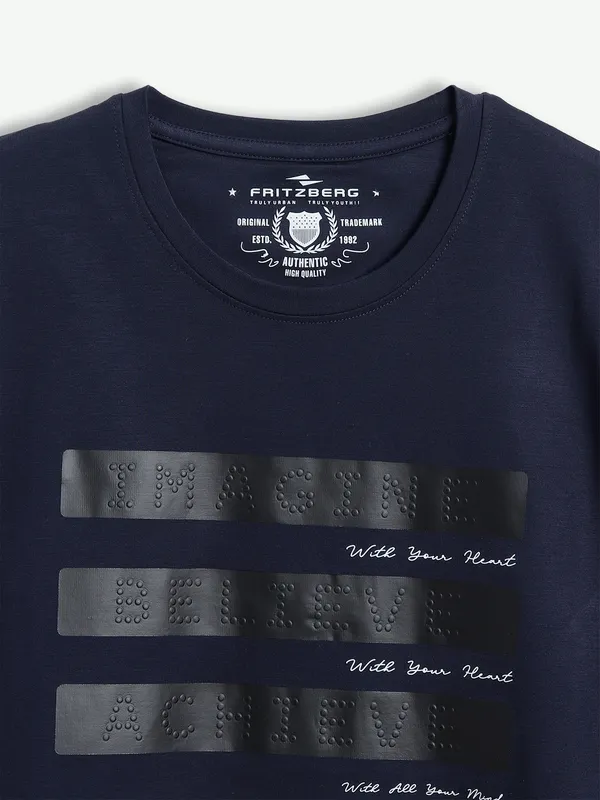 Fritzberg navy half sleeves printed t shirt