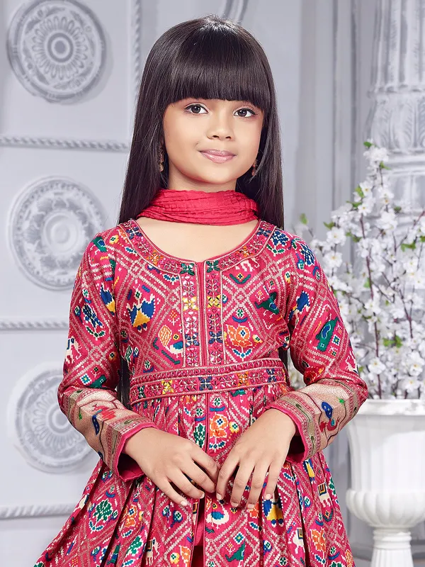 Front slit pink georgette printed salwar suit