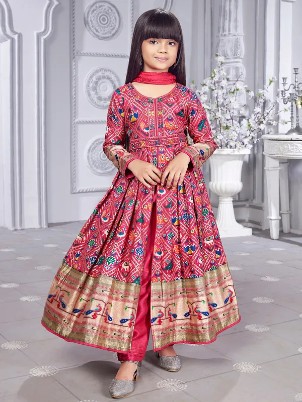 Front slit pink georgette printed salwar suit