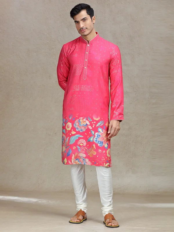 Fuchsia pink vibrant tussar silk kurta suit