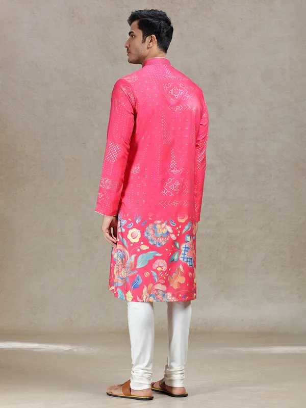 Fuchsia pink vibrant tussar silk kurta suit